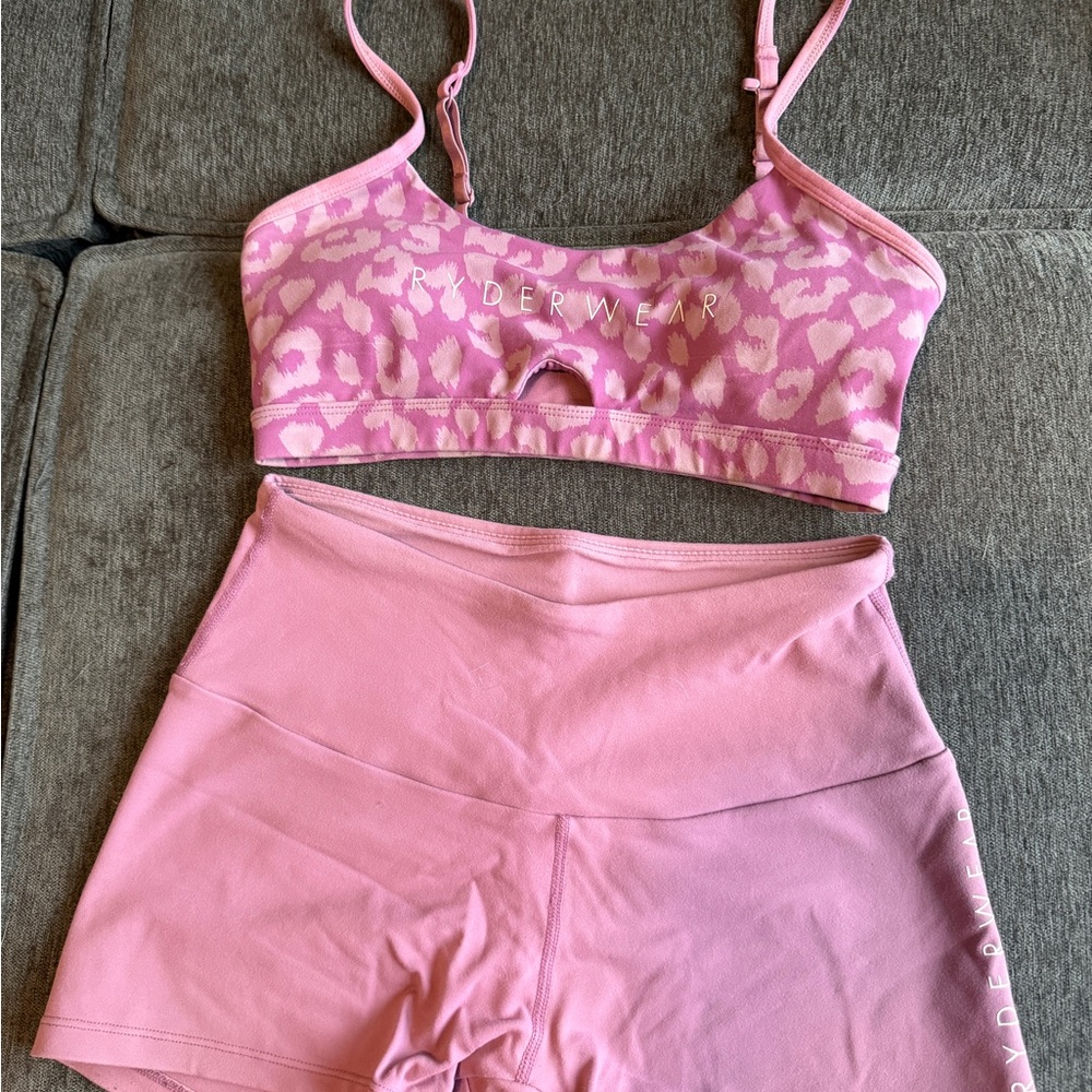 Ryderwear Pink Leopard-Print Sports Bra & High-Waist Shorts